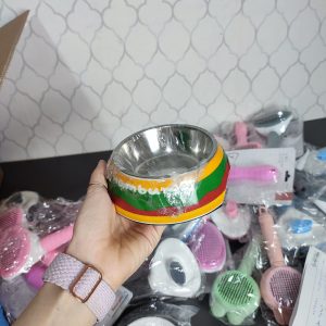 عکس مدل ظرف غذا سگ و گربه با کاسه استیل با طرح رنگی وارداتی